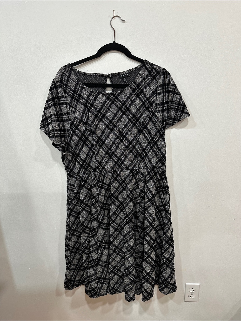 Torrid Black & Gray Plaid Fit-and-Flare Mini Dress with Pockets